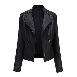 YYNUDA Lederjacke Damen Kurz Bikerjacke Reverskragen Motoradjacke Leder Jacke Übergangsjacke für Frühling Herbst（Schwarz L） von YYNUDA