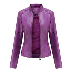 YYNUDA Lederjacke Damen Kurz Jacke Übergangsjacke aus Kunstleder mit Reißverschluss für Herbst（N767 Lila L） von YYNUDA