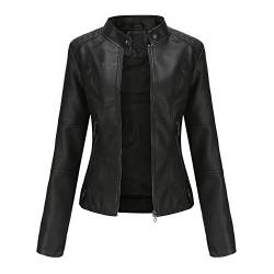 YYNUDA Lederjacke Damen Kurz Jacke Übergangsjacke aus Kunstleder mit Reißverschluss für Herbst（N767 Schwarz 3XL） von YYNUDA
