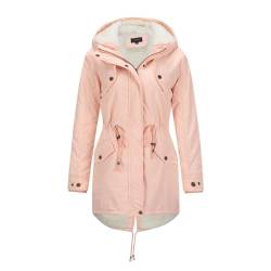 YYNUDA Wintermantel Damen Warm Gefüttert Winter Parka Mittellang Winterjacke Winterparka mit Fellkapuze Dicke Coat Große Größen #337 Rosa 3XL von YYNUDA