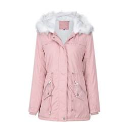 YYNUDA Winterparka Damen Lang Wintermantel Warm Winter Jacke Dicker Parka mit Fell Kapuze Outdoor Jacke Oversized Mantel,Rosa,XL von YYNUDA