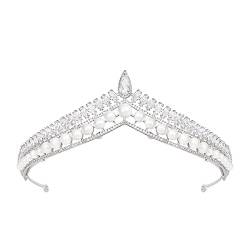 YYSuniee Nachahmung Perle Krone Stirnband Luxus Silber plattiert Messing kubischer Zirkonia Quinceanera Tiaras für Frauen Geschenk von YYSuniee