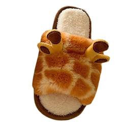 YYTA Filzpantoffeln Hüttenschuhe House Damen Giraffe Offene Zehe Hausslipper Winterschuhe Winter Bequem Pantoffeln Baumwolle Rutschfest Sohle Indoor Plüsch Paare Wärme Slippers von YYTA