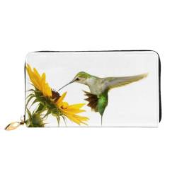 YYTTYY Geldbörse mit Vogel-Sonnenblumen-Aufdruck, Ledergeldbörse mit robustem Metall-Reißverschluss, durchgehend bedruckt, Vogel-Sonnenblumen-Druck, Einheitsgröße von YYTTYY