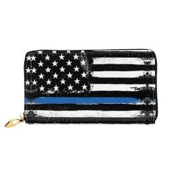 YYTTYY Geldbörse mit niedlichem Marshmallow-Aufdruck, Ledergeldbörse mit robustem Metall-Reißverschluss, durchgehend bedruckt, Blaue dünne Linie USA-Flagge, Einheitsgröße von YYTTYY