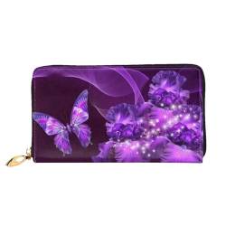 YYTTYY Violette Geldbörse mit Schmetterlings-Aufdruck, Ledergeldbörse mit robustem Metall-Reißverschluss, durchgehend bedruckt, Violetter Schmetterlingsdruck, Einheitsgröße von YYTTYY