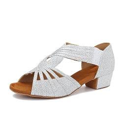 YT04 Damen Tanzschuhe mit niedrigem Absatz, Salsa Batchata, für Anfänger, Praxis, Hochzeit, Tanzen, 3,8 cm, silber, 40 EU von YYTing