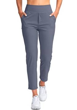 YYV Damen-Golfhose, Stretch, Arbeit, Knöchel, hohe Taille, Kleiderhose mit Taschen, für Yoga, Business, Reisen, Freizeit, dusty blue, Groß von YYV