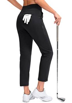 YYV Damen Golfhose Stretch Arbeit Knöchel Hose für Frauen Hohe Taille Kleid Hose für Yoga Business Reisen Freizeit, Schwarz, M von YYV