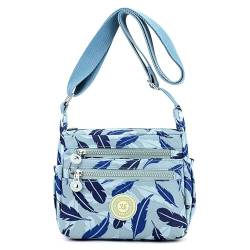 YYW Damen-Umhängetasche mit mehreren Taschen, wasserdicht, Nylon, M-blaue Blätter, Einheitsgröße von YYW