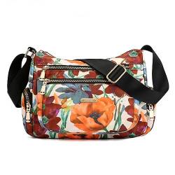 YYW Nylon-Handtasche mit mehreren Taschen, wasserdicht, großes Fassungsvermögen, stilvoll bedruckt, lässig, Kuriertasche für Reisen, Wandern, den täglichen Gebrauch, Gelb, Blumen, Einheitsgröße von YYW