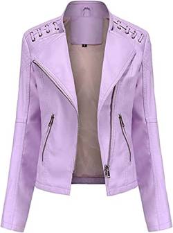 YYZYY Damen Lederjacke Kurz Kunstlederjacke Reißverschluss Slim Fit Jacke Übergangsjacke Female Leather Jacket (helle Rosa,M) von YYZYY