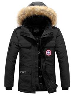 YYZYY Herren Winterjacke Pelzkragen Mit Kapuze Warme Winter Mäntel Jacken Fell Pelzmantel Winterparka Übergangsjacke Abnehmbare Kapuze (L, Schwarz) von YYZYY