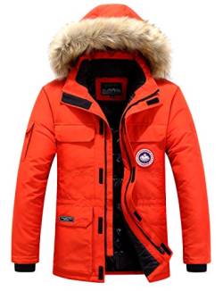 YYZYY Herren Winterjacke Pelzkragen Mit Kapuze Warme Winter Mäntel Jacken Fell Pelzmantel Winterparka Übergangsjacke Abnehmbare Kapuze (Rot,3XL) von YYZYY