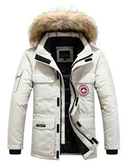 YYZYY Herren Winterjacke Pelzkragen Mit Kapuze Warme Winter Mäntel Jacken Fell Pelzmantel Winterparka Übergangsjacke Abnehmbare Kapuze (Weiß,S) von YYZYY