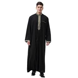 YYblue Muslimische Kleider Herren Islamische Maxikleid -Kaftan Abaya Männer Kleidung Muslim Langarm Lang Jalabiya, Herren Muslimische Kleider, Gebetskleidung FüR MäNner(Black,L) von YYblue