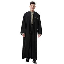 YYblue Muslimische Kleider Herren Islamische Maxikleid -Kaftan Abaya Männer Kleidung Muslim Langarm Lang Jalabiya, Herren Muslimische Kleider, Gebetskleidung FüR MäNner(Black,XL) von YYblue