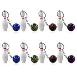 YZDZSW Mini Bowling Schlüsselanhänger, 8 Stück Bowling Mitgebsel Schlüsselbund, Bowling Pins Schlüsselhalter für Tasche Rucksack Schlüssel Dekorationen(4 Farben) von YZDZSW