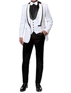 YZHEN Herren Slim Fit Smoking Weiß EIN Knopf Revers Revers Weste Hosen von YZHEN