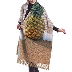 Pashmina-Schal mit Ananas-Motiv auf dem Strand, für Damen, Pashmina-Schal, Winterschal, große Verpackung, Damen-Geschenke von YZHYWJFF