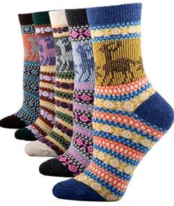 YZKKE Damen-Waden-Socken, Vintage-Stil, weich, warm, dick, kaltgestrickt, Wolle, mehrfarbig, Einheitsgröße, 5er-Pack von YZKKE