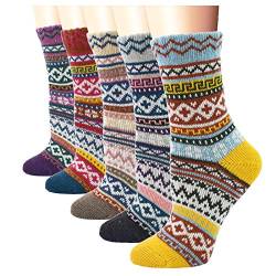 YZKKE Damen-Waden-Socken, Vintage-Stil, weich, warm, dick, kaltgestrickt, Wolle, mehrfarbig, Einheitsgröße, 5er-Pack von YZKKE