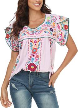 YZXDORWJ Damen Sommer Boho Stickerei Mexican Bohemian Tops Shirt Tunika, 633bpu, Klein von YZXDORWJ
