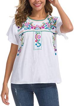 YZXDORWJ Damen bestickte mexikanische Bauernbluse Mexiko Sommer Shirt Kurzarm, B169-w, 3X-Groß von YZXDORWJ