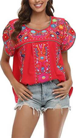 YZXDORWJ Mexikanisches Damenhemd, bestickt, 633 RG, 3X-Groß von YZXDORWJ