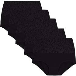 YaShaer Damen Unterhosen Baumwolle Unterwäsche Hohe Taille Slips Hoher Taillenslip für Frauen Mehrpack Schwarz, 5er Pack 3XL von YaShaer