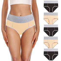 YaShaer Damen Unterhosen Unterwäsche Baumwolle Taillenslip Hohe Taille Mehrfarbiges - 5er Pack 2XL von YaShaer