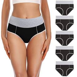 YaShaer Damen Unterhosen Unterwäsche Baumwolle Taillenslip Hohe Taille Schwarz- 5er Pack M von YaShaer