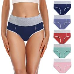 YaShaer Unterhosen Damen Unterwäsche Baumwolle Taillenslip Hohe Taille Slips Damen Panties Frauen Unterwäsche Mehrpack, Mehrfarbig 06 – 5 Stück von YaShaer