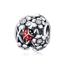 YaShuo Charm-Anhänger mit Vogelmotiv, Sterlingsilber, Modeschmuck, Tier-Anhänger, für Pandora-Armbänder (Marienkäfer) von YaShuo