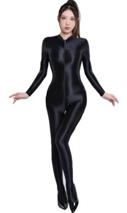 Yaaapiy Damen Ganzkörperanzug Yoga Jumpsuit Einteiler Hose Overall Halb-transparent Body Bodysuit eng sexy Kostüm Catsuit mit Reisverschluss Dessous Unterwäsche (schwarz) von Yaaapiy