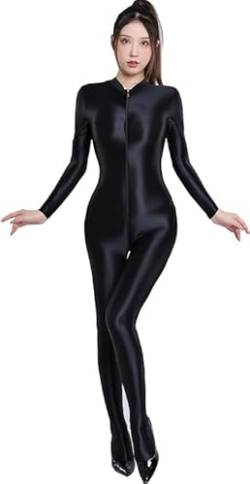 Yaaapiy Damen Ganzkörperanzug Yoga Jumpsuit Einteiler Hose Overall Halb-transparent Body Bodysuit eng sexy Kostüm Catsuit mit Reisverschluss Dessous Unterwäsche (schwarz 1) von Yaaapiy