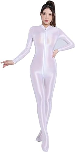 Yaaapiy Damen Ganzkörperanzug Yoga Jumpsuit Einteiler Hose Overall Halb-transparent Body Bodysuit eng sexy Kostüm Catsuit mit Reisverschluss Dessous Unterwäsche (weiß 1) von Yaaapiy
