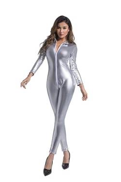 Yaaapiy Women's Full Body Suit, Yoga Jumpsuit, One-Piece Trousers, Overall, Semi-Transparent Bodysuit, Tight Sexy Costume, Catsuit with Zip, Lingerie (Weiß Blickdicht) von Yaaapiy