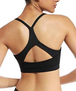 Yaavii Damen Sport BH ohne Bügel Gepolstert Yoga BH Push Up Frauen Bustier Atmungsaktiv Elastizität Sport Bra Top Schwarz2 L von Yaavii