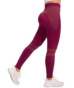 Yaavii Damen Sport Leggings Lange Blickdicht Sporthose Yogahose Fitnesshose Streetwear Strumpfhosen mit Hohe Taille Wein Rot L von Yaavii