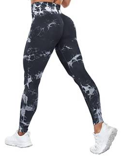 Yaavii Scrunch Butt Leggings Damen High Waist Push Up Booty Hose für Yoga Fitness Gym Workout Tie Dye Schwarz XL von Yaavii