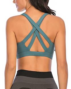 Yaavii Sport BH Starker Halt Gepolstert Push Up Frauen Bustier Atmungsaktiv Bra Top ohne Bügel für Yoga Fitness-Training Grün L von Yaavii