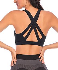 Yaavii Sport BH Starker Halt Gepolstert Push Up Frauen Bustier Atmungsaktiv Bra Top ohne Bügel für Yoga Fitness-Training Schwarz L von Yaavii