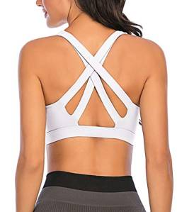 Yaavii Sport BH Starker Halt Gepolstert Push Up Frauen Bustier Atmungsaktiv Bra Top ohne Bügel für Yoga Fitness-Training Weiß XL von Yaavii