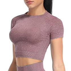 Yaavii Sport Oberteile Damen Kurzarm Gym T-Shirts Bauchfrei Crop Top Fitness Weinrot M von Yaavii