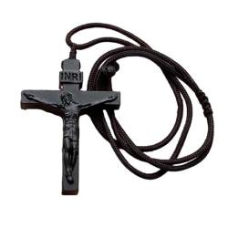 Yacriso Jesus-Kreuz-Halskette aus Holz, INRI-Kreuz-Halskette, Jesus-Gebets-Halskette, Holz-Kreuz-Halskette. Gebete für Kranke und ältere Menschen, Liebes- und Glaubens-Gebetskette (B) von Yacriso