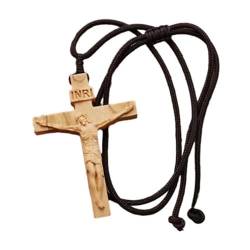 Yacriso Jesus-Kreuz-Halskette aus Holz, INRI-Kreuz-Halskette, Jesus-Gebets-Halskette, Holz-Kreuz-Halskette. Gebete für Kranke und ältere Menschen, Liebes- und Glaubens-Gebetskette (C) von Yacriso