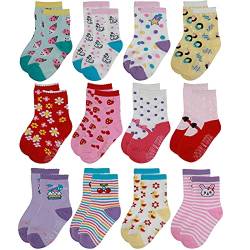 Yafane 12 Paar Baby Söcken Sock Kinder ABS Antirutsch Söcken Baumwolle Mädchen Babysöcken 0-7 Jahre (Rosa, 0-12 Monate) von Yafane