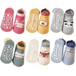 Yafane 6 Paar Baby Kleinkinder ABS Rutschfeste Socken Sneaker Socken Tiermotive Baumwolle Jungen Mädchen Kleinkind Antirutschsocken (1-3 Jahre, Mehrfarbig C) von Yafane