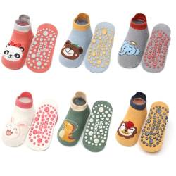 Yafane 6 Paar Baby Kleinkinder ABS Rutschfeste Socken Sneaker Socken Tiermotive Baumwolle Jungen Mädchen Kleinkind Antirutschsocken (3-12 Monate, Mehrfarbig B) von Yafane